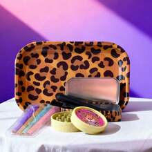 6pcs Rolling Tray Set, For Leopard Pattern Lovers | Includes 180*140mm Rolling Tray, Grinder, Tin Box, 1 Tube, Cleaning Brush, 8-Pack Colorful Cones | All-In-One Set, Smoking Accessories Kit, For Friends, Families, And Smokers - 6件套裝 - 查看 1
