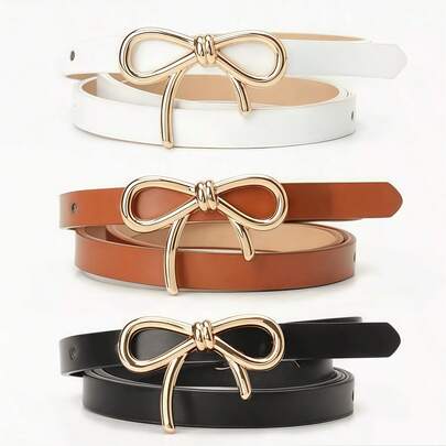 1pc Classic Fashion Personalized Belt, With Exquisite Gold & Silver Bow Buckle, Elegant Romantic Lightweight Multifunctional Design, Featuring Butterfly Decor And Metallic Feel, Suitable For Daily Shopping, Dating, Pants/Skirt Shaping, Gift Idea, Waist Shaping Accessory, Date Night Accessory, Fashion Belt, Durable Stylish Accessory, High-Quality Belt, Decorative Belt, Fashion Enthusiasts, Fashionable Women