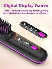 Portable Wireless Hair Straightening Brush, Compact Hair Straightener, Women's Hot Brush Hair Straightener, 3 Temperature Settings, Lightweight And Portable, Up To 20 Minutes Of Use After Full Charge, Best Gift For Women - Multicolor - View 10