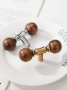 1pc Walnut Wood & Zinc Alloy Vintage Chinese Style Cabinet/Drawer Pull Handle - Multicolor - View 5