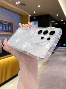 1pc Minimalist Blue & White Snowflake Winter Pattern Frosted Water Wave Thick Shockproof Precise Hole Lens Protection Phone Case, Compatible With IPhone 17/17 Pro/17 Pro Max /17 AIR/16/11/16 Pro/16 Plus/16 Pro Max/16e/15 Pro Max/13/14/12/11/7G/8P, Galaxy S25/S25 PLUS/S25 Ultra/A05/A05S/A06/A07/A16, Fashionable Choice For Stylish Users - Clear - View 1