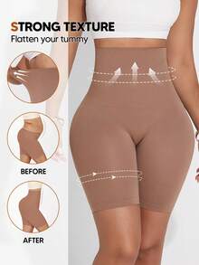 Women's High Elasticity Tummy Control Skinny Shorts - Mocha Brown - View 2