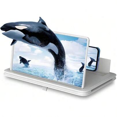 Big Screen Phone Magnifier, 2026 New HD Screen Expander, Foldable Phone Stand with Movie Screen Amplifier for Travel, Portable 3D Magnifying Screen for Elderly (White, 10 in)