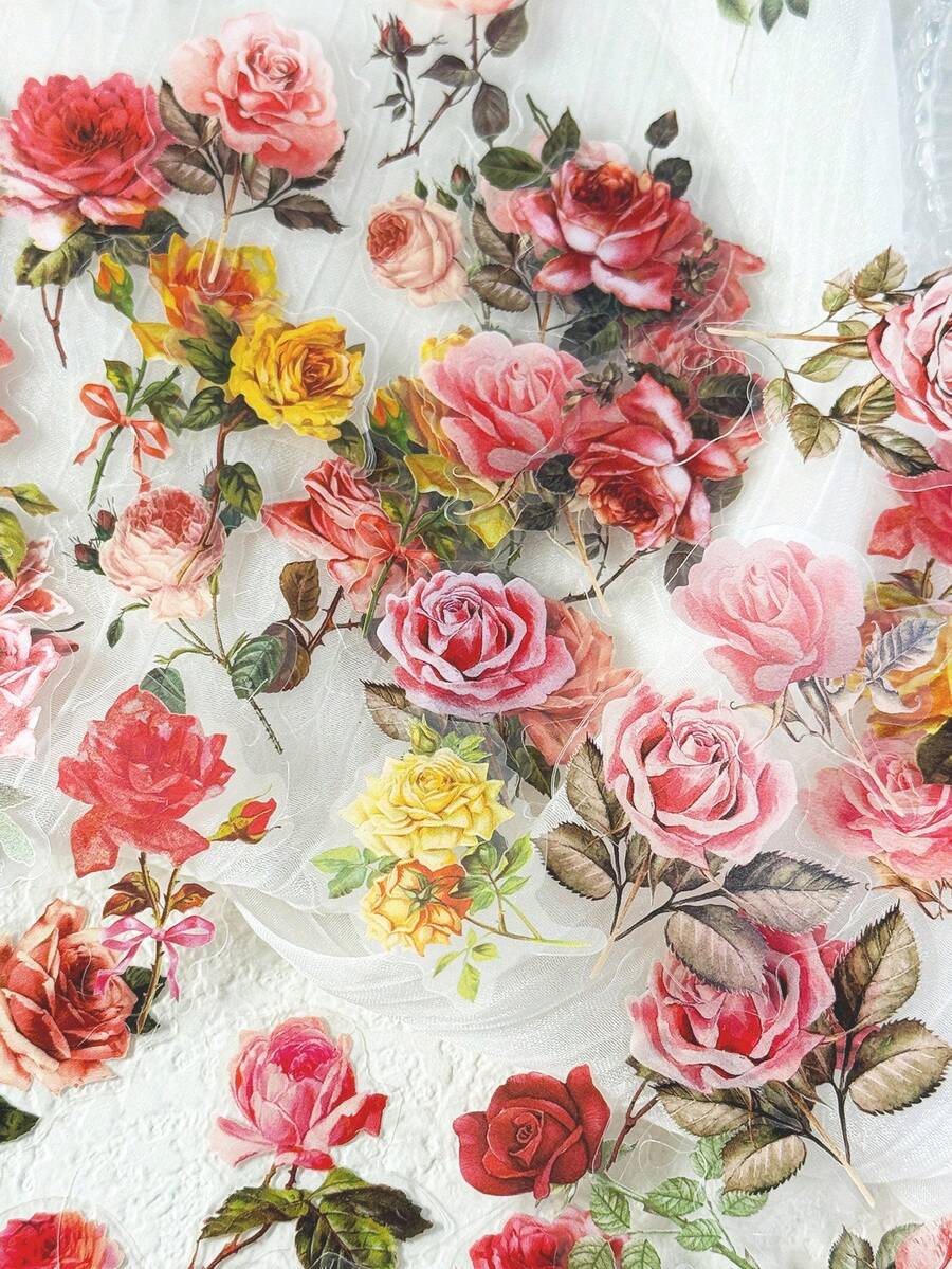 100pcs/Pack Vintage Rose Bouquet Stickers, Scrapbooking DIY Decoration Stickers - Multicolor - View 1