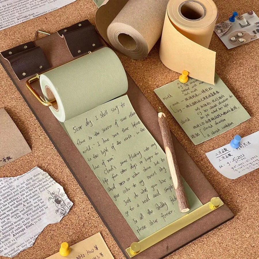 1 Bộ Giá Treo Sổ Ghi Nhớ Phong Cách Cổ Điển, Có Giấy Cuộn, Thích Hợp Cho Văn Phòng, Gia Đình, Ghi Chú, Thực Đơn Cà Phê và Tráng Miệng