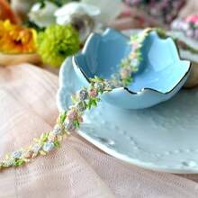 1,6 cm Nastro di pizzo con rose simulate, accessorio per abbigliamento, decorazione floreale fai-da-te, nastro in poliestere romantico - 2 viola - Visualizzare 5