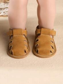 婴儿鞋夏季款 0-3-6个月 7-12个月 软底幼儿凉鞋，男女宝宝透气学步鞋 - 杏色 - 查看 6