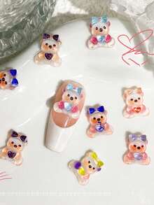 20 قطعة من الزينة لفن الأظافر بتصاميم كرتونية بأشكال قلب وربطة عنق ودب تيدي، من الراتنج الشفاف ثلاثي الأبعاد، مواد تزيين لفن الأظافر DIY، ملصقات ماسية، ضرورية لفن الأظافر اليدوي في صالونات الأظافر