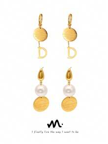 MiDuoDuo 一对镶嵌锆石的奢华巴洛克彩色珍珠耳环，18K镀金不锈钢彩色水晶时尚百搭耳环，优雅女士配饰，U型耳钩仿珍珠耳环，简约奢华女士耳环 - F340珍珠耳環 - 查看 1