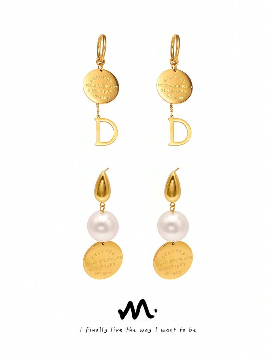 MiDuoDuo 一对镶嵌锆石的奢华巴洛克彩色珍珠耳环，18K镀金不锈钢彩色水晶时尚百搭耳环，优雅女士配饰，U型耳钩仿珍珠耳环，简约奢华女士耳环 - F340珍珠耳環 - 查看 1