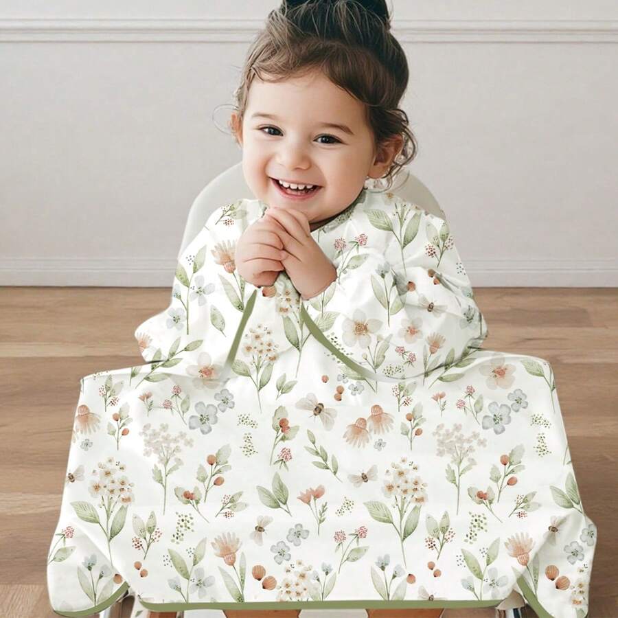 1件装长袖婴儿围兜 - 适合6-36个月的婴幼儿 - 连体式婴儿自主进食围兜 - 易于擦拭，柔软防水 - 彩色 - 查看 1