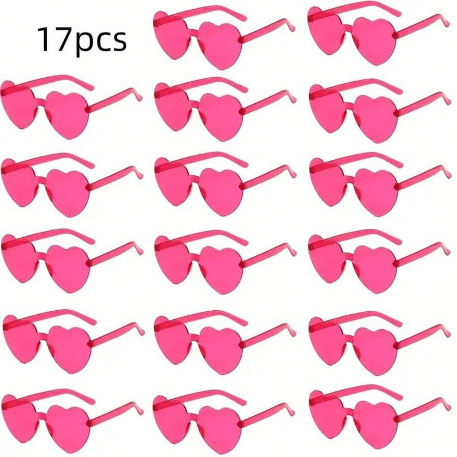 17pcs Stylish And Fun Heart-Shaped Frameless Glasses, Versatile And Sophisticated Color Scheme, Perfect For Bachelor/Bachelorette Parties, Weddings, Birthday Parties, Or Everyday Outfits And Photo Accessories.