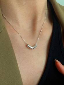 1pc S925 Sterling Silver Bead Pendant Necklace, Minimalist Design Delicate Clavicle Chain, Elegant Gift For Women - Lucky Beads - View 7