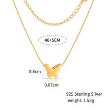 1件925纯银极简蝴蝶吊坠项链，精致别致的锁骨链 - 金色 - 查看 5