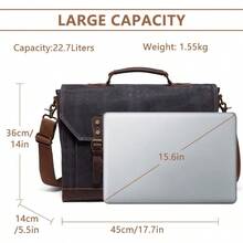 Vaschy Large Waxed Canvas Leather Messenger Bag For Men Vintage Laptop Bag Satchel Business Briefcase Shoulder Bag For Wrok Travel Ftis 17in Laptop Gray - 適合灰色17吋筆記型電腦 - 查看 3