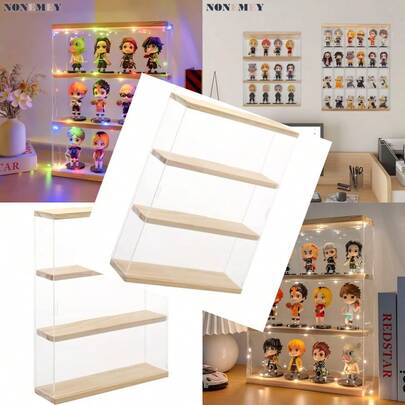 Clear Acrylic Display Case Stand With Wood Base 2 Tier 3 Tier 12/24 Compartments Storage Box Wall Mount Showcase Dustproof Organizer Box For Collectibles