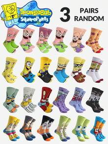 SpongeBob SquarePants 1/3/5/10双装随机卡通印花中筒袜，男女通用休闲趣味袜，适合日常穿着和送礼。卡通印花袜，适合日常、旅行、上学穿着。低帮踝袜。非常适合作为圣诞节、旅行、婚礼、派对礼物，送给妈妈、爸爸的生日礼物、新年礼物、朋友的礼物。 - 彩色 - 查看 6