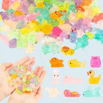 100 st mini-hartsdjur, tysta varelser för klassrumshantering, mini-hartsdjur för älvträdgård, krukväxtdekor, sensoriska lådfyllare slumpmässigt