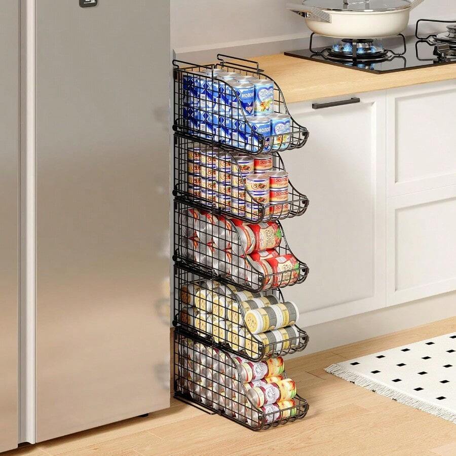 Sonyabecca 4-Pack Stackable Canned Food Organizer With Handles For Kitchen Soda Can Organizer For Pantry Shelves Wire Cabinet Shelf For Can Stora Foldable Soda Dispenser Patent Pending - 黑色 - 查看 1