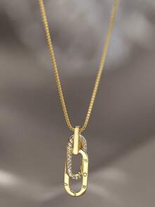 1件优雅简约椭圆几何铜质吊坠项链，镶嵌水钻，适合女性日常、节日、派对、约会佩戴，可作为新年礼物或珠宝礼品。 - 吊墜項鍊 - 查看 3