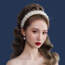 1pcs New European And American Pearl Headband Bride Crown Baroque Hair Accessories Korean Version Versatile Princess Hair Clip Headband Women - A - 查看 2