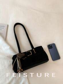 1 chiếc túi đeo chéo dưới cánh tay thời trang dành cho nữ, có mặt dây chuyền, thích hợp cho đi chơi hàng ngày, hẹn hò, đi làm. - màu đen - Xem 5