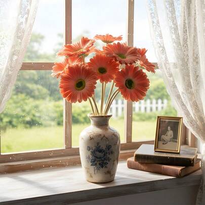 10 Pcs Artificial Gebera Daisies Flowers Fake Daisy Real Touch PU Faux Flowers Bouquet For Indoor Home Arrangements Vase Wedding Party Table Centerpiece DIY Floral Decor