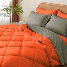 7pcs Luxurious Comforter Set-Breathable Comforter-Ultra-Soft Fluffy Fiber Filling, Warmth For All Seasons-Quilted Comforter, Flat Sheet, Fitted Sheet, Pillowcases, Pillow Shams, Bed In A Bag, Pumpkin Color Halloween Comforter Queen Size - 淺粉紅色-91 - 查看 6