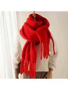 1pc Women's Tassel White Scarf, Thick Warm Shawl, Solid Color Design, Multi-Functional Neck Warmer, Suitable For Cold Weather And Daily Wear, Autumn/Winter - Christmas & New Year Gift, Casual Accessory - Multicolor - View 9