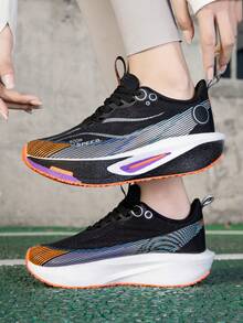 2026新款春季流行超轻减震回弹跑步鞋，青少年男女通用多功能真碳板防滑休闲运动鞋，适合各种地形和健身活动 - 黑橘色 - 查看 4