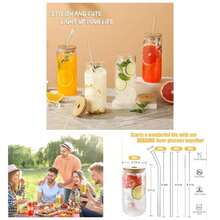8 PCS 16 Onzas Vasos de Vidrio para Beber, Tipo Lata De Vidrio Con Tapas Popotes Y Cepillo De Limpieza, para Cerveza Taza de Cctel Adecuados de Caf Helado Vasos, Copas Cola Y Zumo 8 - 8 - Ver 1