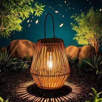 1pc/2pcs Solar Powered Woven Rattan Hanging Lamp, Handmade Rattan Pendant Light, Camping Lighting, Outdoor Patio Garden Decor, Rattan Pendant And Top Decor, Bohemian Style, Holiday Universal Gift