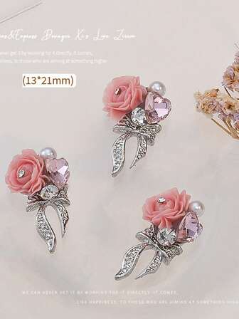 10 st rosa roslegering nagelkonstberlocker med kristaller - eleganta blommiga nageldekorationer för gör-det-själv manikyr och pedikyr, slitstarka metalltillbehör för naglar, invecklad nagelkonst, pärlemorfinish