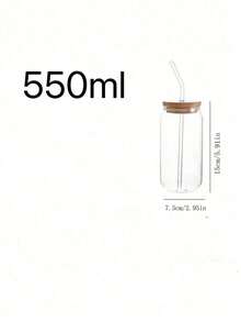 1个550毫升或400毫升透明吸管瓶，现代玻璃咖啡杯，适合家庭和办公室使用