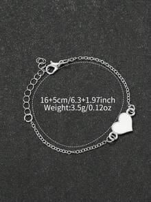 2 pezzi/set Orologio da polso al quarzo con quadrante minimalista classico e cinturino a griglia per donna + braccialetto decorato a forma di cuore (scatola dell'orologio non inclusa) - Argento - Visualizzare 6