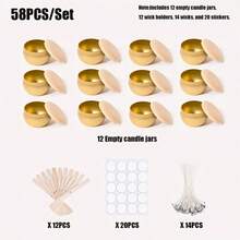 58件套金色蜡烛罐，配木纹盖，多功能迷你储物罐，创意零食收纳罐，便携式蜡烛制作套装。经久耐用，做工精良，是家居装饰、节日礼物或蜡烛DIY的理想之选。 - 玫瑰金 - 查看 9