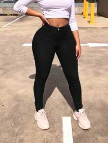 Women's Stretchy Skinny Jeans With Built-In Zipper, Easy On/Off, Leg-Straightening, Versatile For Daily/Commuting - màu đen - Xem 1