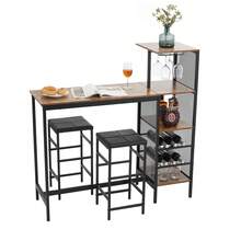VECELO 3-Piece Bar Table Set With Storage Shelves And 2 PU Leather Bar Stools, Space-Saving Pub Dining Set For Kitchen Or Apartment - 棕色 - 查看 8