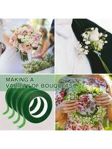 2/5/8/10卷装，590英寸深绿色和浅绿色自粘花艺胶带，无需胶水，适用于情人节花束包装装饰、礼品包装、剪贴簿制作 - 优雅绿色系列，适用于婚礼派对家居装饰 - 工艺装饰用品，持久耐用，DIY工艺材料，派对装饰，表面光滑，活动策划 - 均碼 - 查看 4