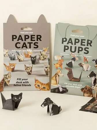 50pcs/Pack DIY Paper Foldable Cats, Dogs & Dinosaur Origami Kit, Cute Animals Shaped 3D Origami Kit, Suitable For Office Party Gifts, Cat & Dog Lover's Present, Festive Gifts, Holiday Ornaments, Fun Desk Decor, Playful Decorations, Handmade Style, Stacking Cats, Decorative