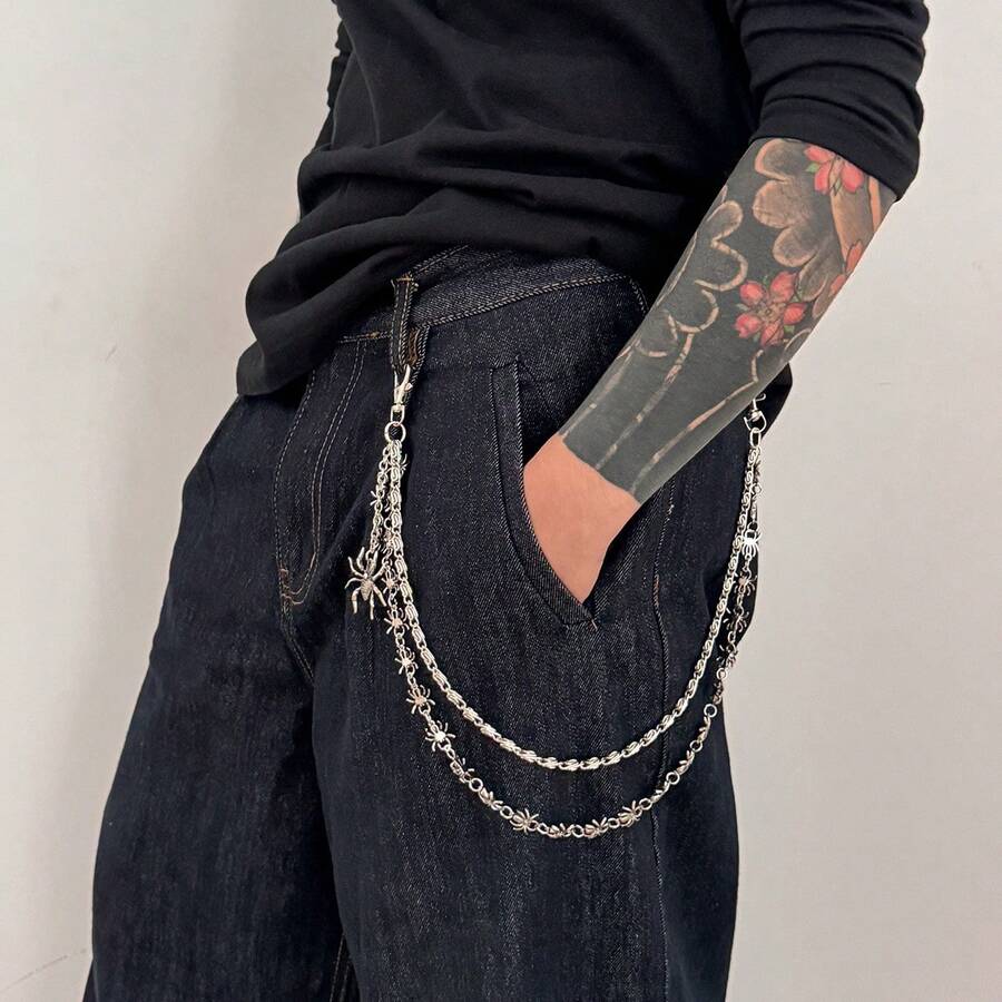 1件装时尚朋克极简蜘蛛吊坠裤链，男士嘻哈风裤链饰品，万圣节礼物