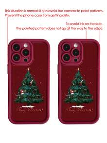 圣诞树图案酒红色加厚精密孔位极简防摔手机保护壳，兼容 16/ 16 Pro/ 16 Pro Max/ 16 Plus/ 15 XR/7/8/ 15 Pro Max/12 Pro Max/13 Pro Max/14 Pro Max/13/14/11/12/14，女款P11软壳P12防摔XS/XR/78P/78GES2，兼容手机壳 - 彩色 - 查看 25