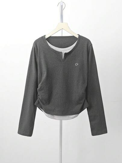 Minimalist V-Neck Long Sleeve T-Shirt, Layering Top