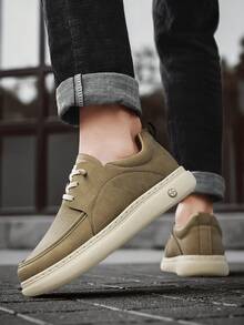 四季新款男士舒适软底运动鞋，休闲皮鞋，商务鞋，百搭时尚运动鞋，旅行鞋，一脚蹬乐福鞋，系带金属鞋眼 - 棕色 - 查看 8