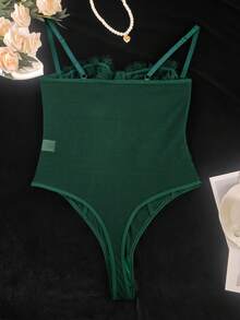 一件性感蕾丝拼接连体衣，修身Y2K风格，适合派对、约会、节日礼物，如感恩节、情人节、圣诞节、万圣节等。 - 墨綠色 - 查看 9