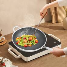Wok de acero inoxidable con panal, sartén antiadherente con tapa, sartén para saltear apta para cocinas de gas, de inducción cóncava, cerámica y eléctricas (36 x 9,4 cm) - Negro, Plata - Ver 2