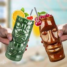 Cocktail Tiki Mugs Set of 4 - Large Ceramic Hawaiian Cocktail Mugs Drinkware, Cute Exotic Cocktail Glasses, Tiki Bar Professional Hawaiian Party Barware - TKSET0011 - Paquete de 4 - Ver 5