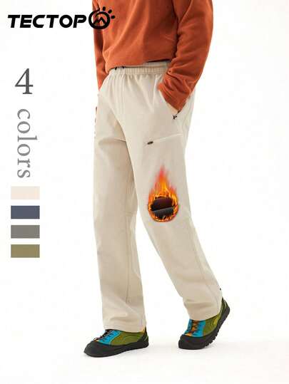 TECTOP 男士保暖内衬徒步裤，户外滑雪裤，保暖防风防水，带拉链口袋，弹性抽绳腰带，秋冬季