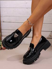 Fashionable Versatile Casual Commute Thick-Soled Loafers For Office - Black - View 6