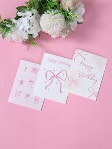 24pcs/12sets Pink Bow Birthday Greeting Card Set, Pink Bow Happy Birthday Party Cards (With Envelopes), Holiday Celebration Congratulation Good Luck Cards, Graduation Blessings Cards, Suitable For Various Occasions, Thank You Cards, Greeting Cards, Condolence Cards, Office Supplies - Pink Bow - View 8